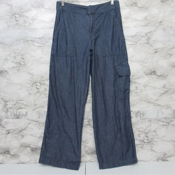 DKNY Chambray Casual Cargo Pants Size 4 - Picture 1 of 16